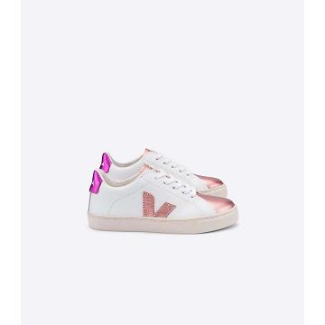 Sneakersy Veja ESPLAR LEATHER Dziecięce White/Pink/Purple | VEJA736-PL