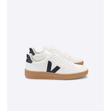 Sneakersy Veja V-12 LEATHER Damskie White/Black | VEJA594-PL