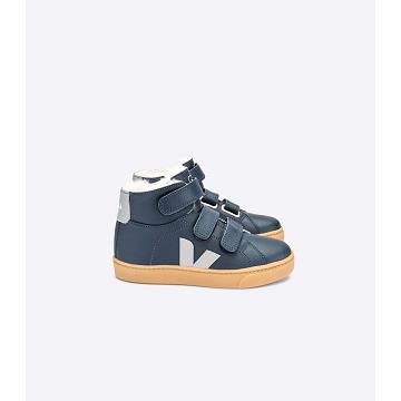 Wysokie Veja ESPLAR MID FURED LEATHER Dziecięce Granatowe | VEJA613-PL