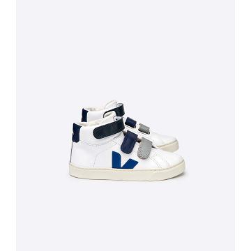 Wysokie Veja ESPLAR MID LEATHER Dziecięce White/Blue | VEJA610-PL